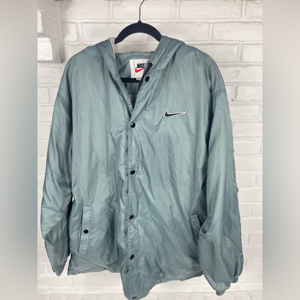 Vintage Nike hooded windbreaker jacket gray, lightweight Size Large‎ 90s